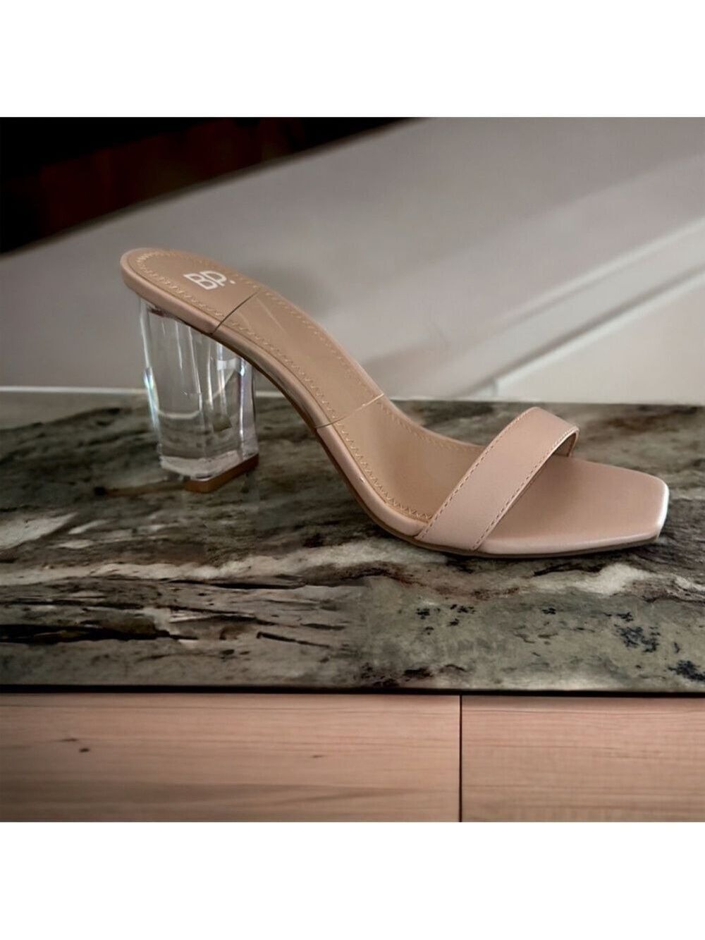 BP Naomi Clear Block Heel Sandal Blush Faux  Leather New No Box Various Sizes